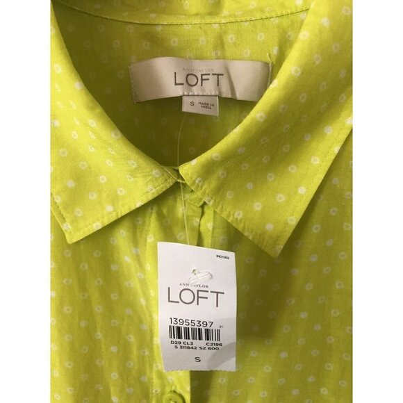NWT LOFT Womens Size Small Green Polka Dot Blouse Silk Blend Long Sleeve - Picture 5 of 5